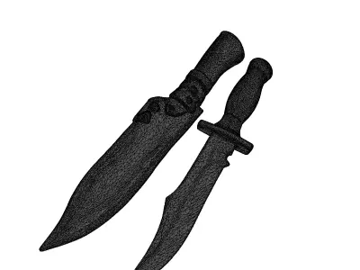 Detailed Hunting Knife with Sheath 3D model
