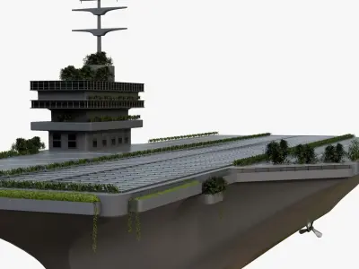 Aircraft Carrier Transformed into a City Low-poly 3D model