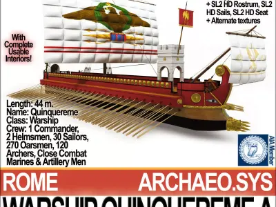 Roman Warship Quinquereme A 3D model