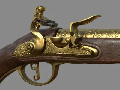 Weapon - Gun - Flintlock - Flemish Flintlock Pistol Ornament Low-poly 3D model