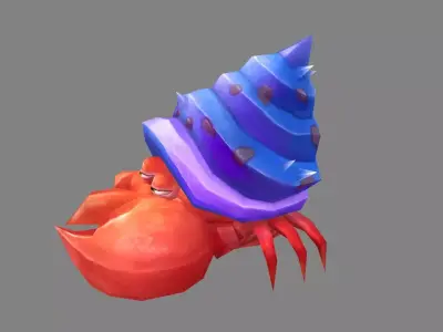 Cartoon hermit crab Low-poly 3D model