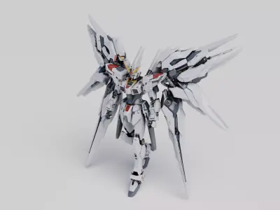 White Mecha Robot Winged Collection with PBR Textures Bundle 3D model
