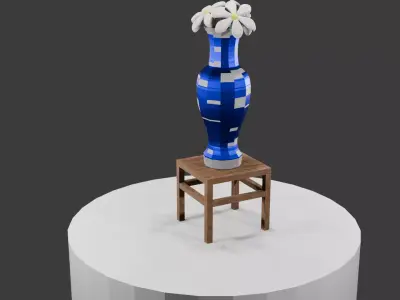 Decorative Vase with Flowers on Wooden Stool Free 3D model