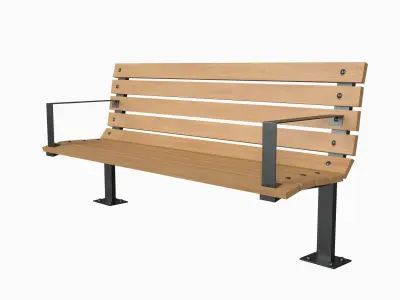 Bench6 wooden park bench with metal legs Low-poly 3D model