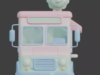 Stylized 3D Pastel Ice Cream Truck Model Low-poly 3D model purchase