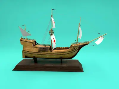 Caravel wooden sailing ship 3D model