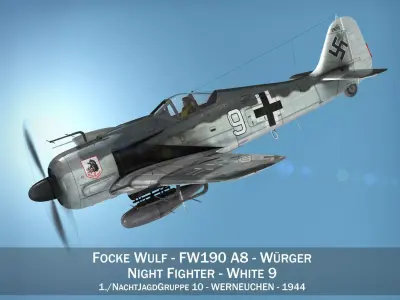 Focke Wulf - FW190 A8 - White 9 3D model