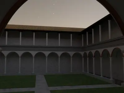 Cloister courtyard with columns and grass 3D model