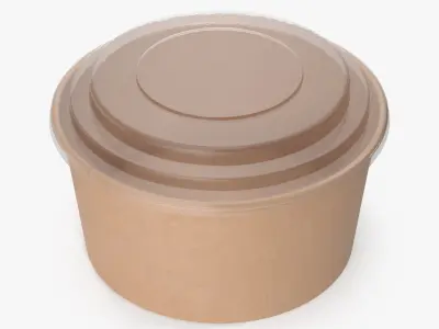 Kraft Paper Food Bowl with Clear Lid for Soup for Salad 32 Oz 1000 ml Mockup 3D model