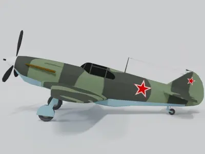 Low Poly Cartoon LaGG-3 WWII Airplane Low-poly 3D model