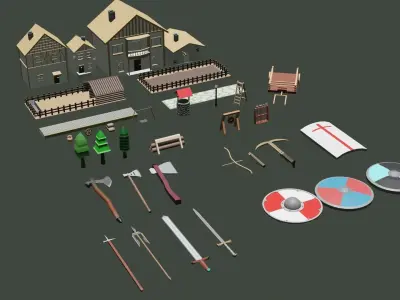 Medieval Town Pack Free low-poly 3D model