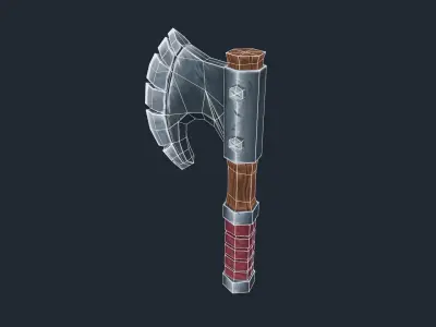 Handpainted Fantasy Medival Simple Steel Axe Free low-poly 3D model