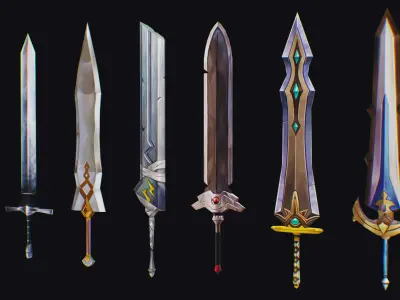 Sword Edged Weapon Two Handed Medieval Melee Knife Iron Blade Low-poly 3D model