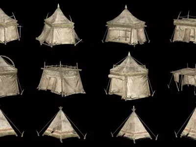 Medieval Market Tent Stalls Collection 3D Model Low-poly 3D model