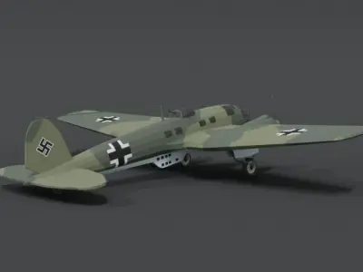 Low Poly Cartoon Heinkel 111 H WWII Airplane Low-poly 3D model