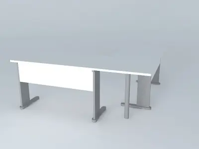 2 Office Desks with rail 90 Connection and Drawer Fixed Free 3D model