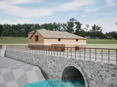 Realistic and detailed 3D model of old water mill Low-poly 3D model