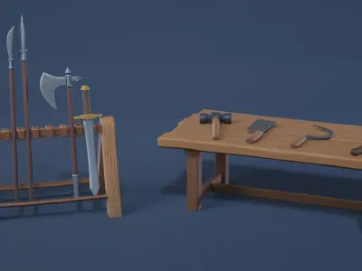 Stylized Medieval Village Accessories 3D model