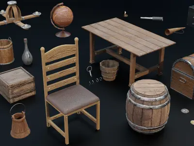 Pirate Ship with Interior - Props - Guns - Vol 2 Low-poly 3D model