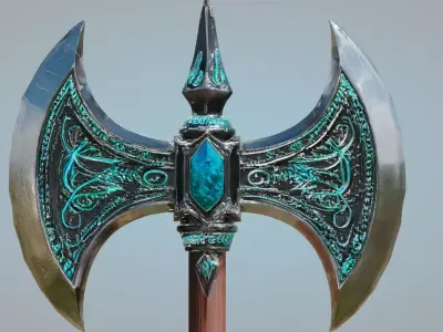 Dark Emerald Guardian Axe - Fantasy Weapon PM-18 Low-poly 3D model