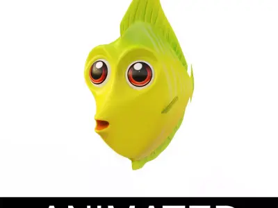 Yellow Tang Fish Cartoon Animated Low-poly 3D model
