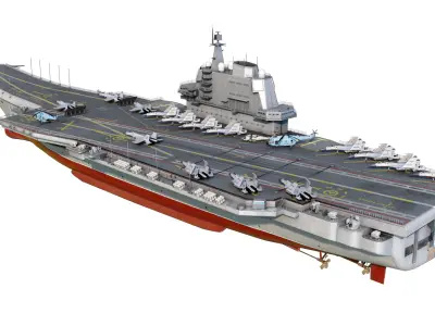 PLA NAVY Type 001A class aircraft carrier Shandong ship Low-poly 3D model