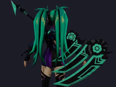 Kimutsa female character with long hair and eyes Low-poly 3D model