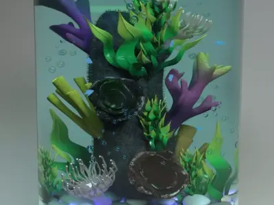 3D aquarium fish tank with plants and rocks 3D model