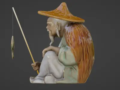 Chinese Mudman Fisherman Figurine Low-poly 3D model