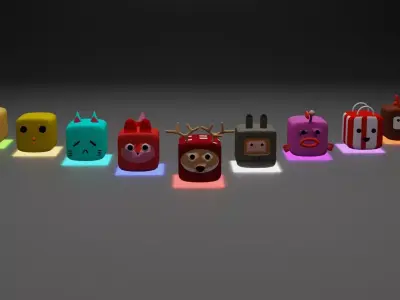 CUBIES group of different colored toys Low-poly 3D model