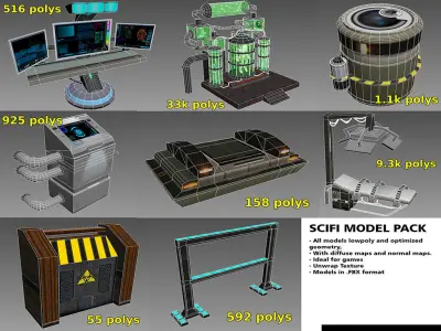Scifi Laboratotry Pack - 8 Models Low-poly 3D model