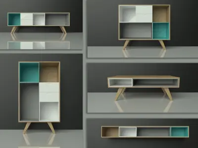 Commode cabinet - wood - colorful - furniture set - Artrzcinski Low-poly 3D model purchase