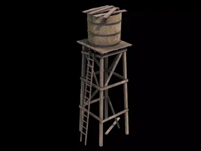 Wooden water tower Free low-poly 3D model