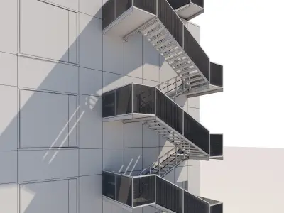 Metal stair with fencing 3D model