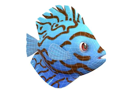 Blue Discus Animated Fish Cartoon    Low-poly 3D model