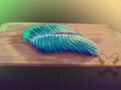 Stylized handpainted blue fish on a cuttingboard Low-poly 3D model