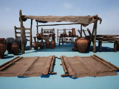 Clay Pottery Market Low-poly 3D model