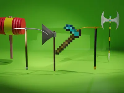 axe set minecraft axes and sticks Low-poly 3D model