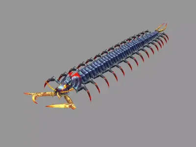 Cartoon black centipede Low-poly 3D model
