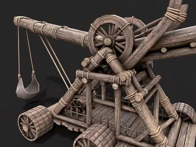 Medieval Siege Catapult Trebuchet Low-poly 3D model