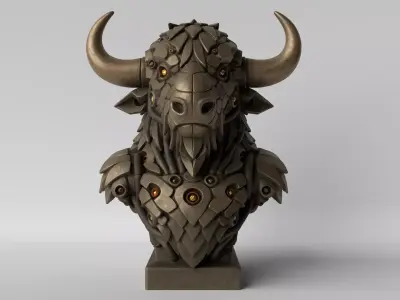 Cyber Bison  Futuristic Mecha Bison Bust 3D print model