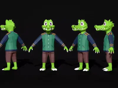Lowpoly crocodile with different poses Low-poly 3D model