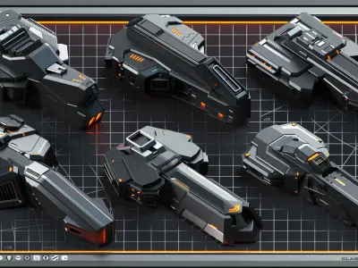 SPACESHIP Sci-Fi Hard Surface KITBASH 350 DETAILS 3D model