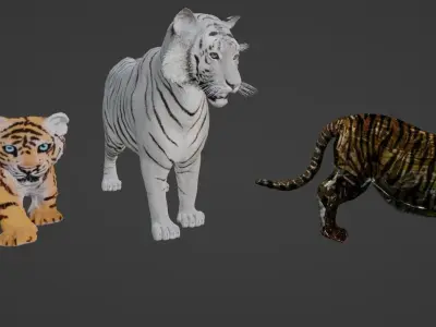 Tigers and lions and cubs 3d models textured and animated Free 3D model