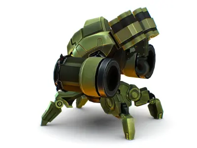 Robot Machine Gunner Gun Low-poly 3D model