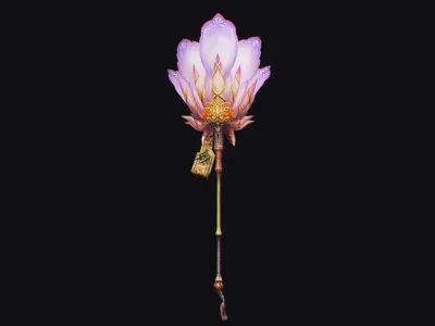 Magical Staff Pink Lotus Flower Wizard Wand Stick Item Scepter Low-poly 3D model