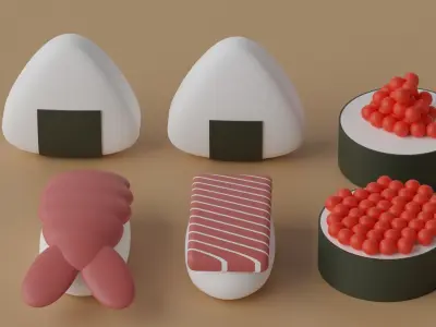 Cartoon Sushi Japanese Food Pack 3D model