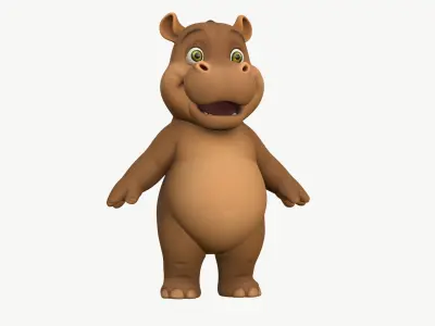 High-Quality Cute Cartoon Hippopotamus 3D model