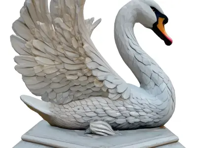 Elegant White Swan Marble Sculpture Low-poly 3D model