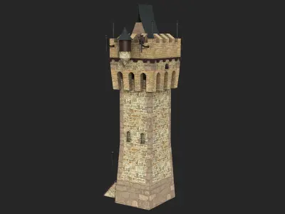 Castle Watch Tower 01 All PBR Unity UE Textures Included Low-poly 3D model